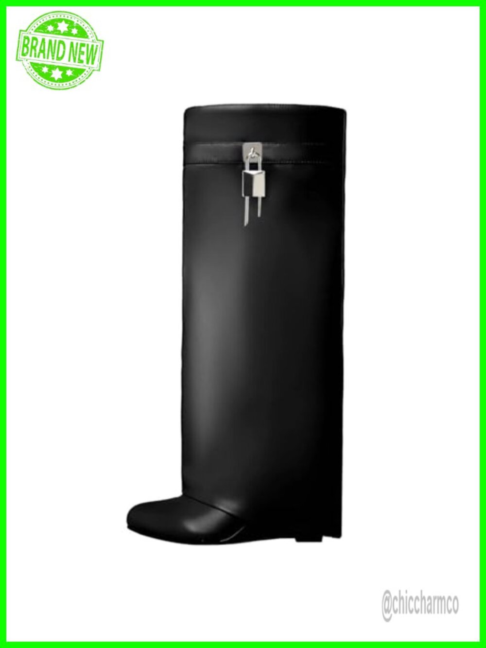 Wide Calf Fold Over Knee High Boots Wedge Heel Pointed Toe Synthetic Leather